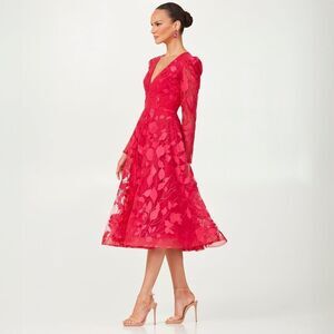 HELSI Parker Embroidered Midi Dress In Fuchsia-red Cocktail Party Size XS NWOT